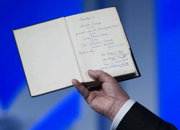 Bible given to Donald trump by his mother Image Source